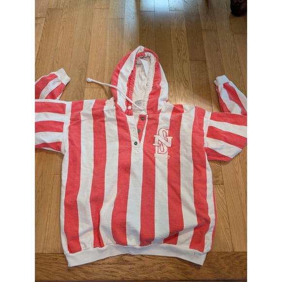Other - Vtg 90s Neo Sport Striped Hoodie Shirt Surf Skate Grunge Vaporwave Rave OP AOP L